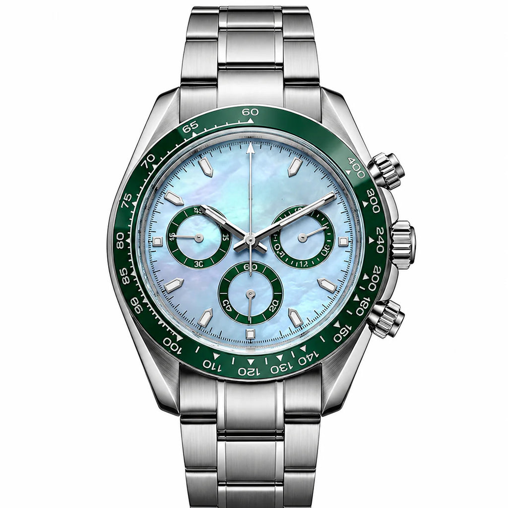 Silver Green Blue Dial