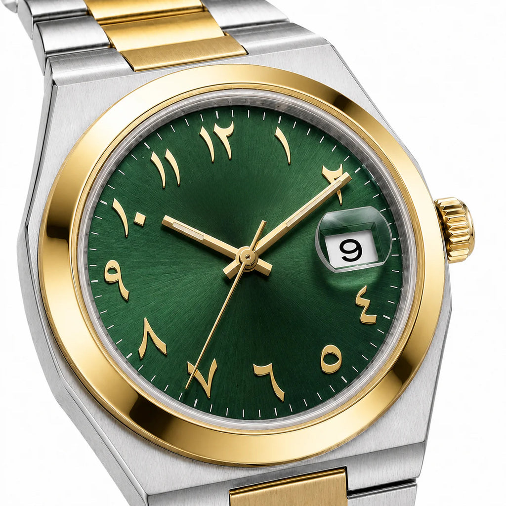 Linea Gold Silver Two Tone Arabic Green Dial