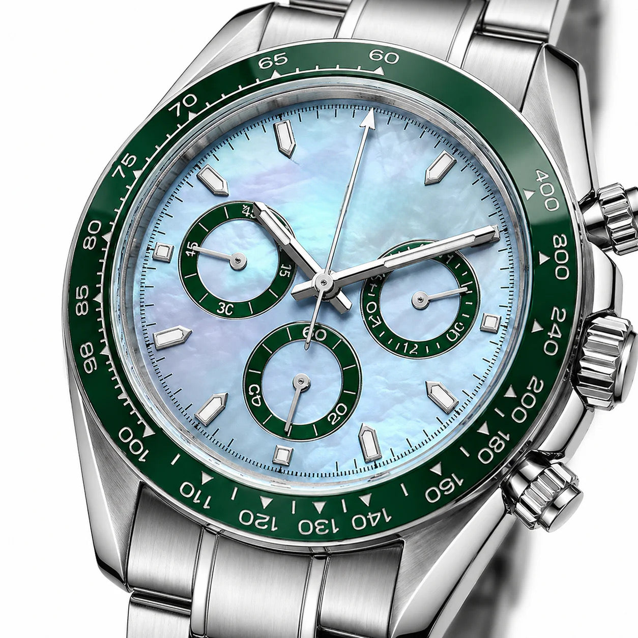 Silver Green Blue Dial