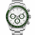 Chrono Silver Green White Dial