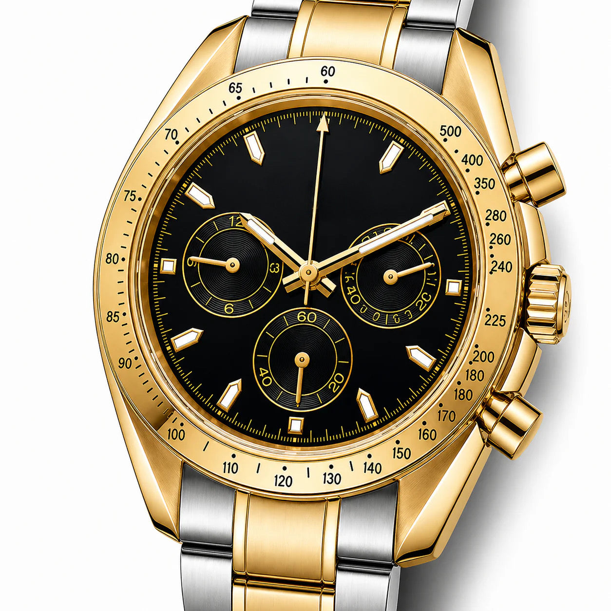 Chrono Gold Silver Two Tone Black Dial