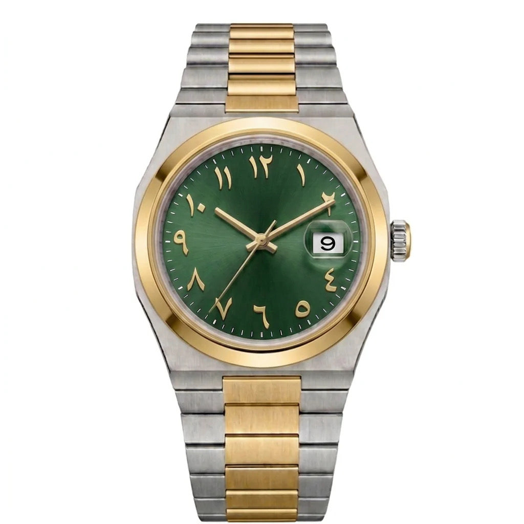 Linea Gold Silver Two Tone Arabic Green Dial