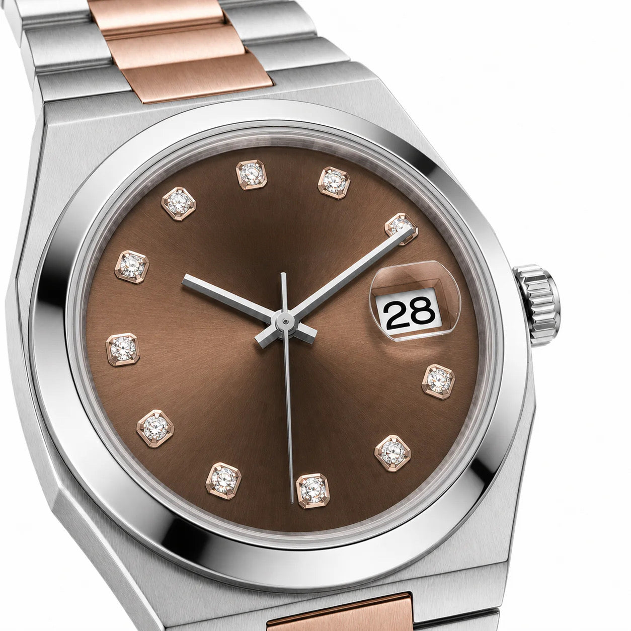 Linea Two Tone Rosé Gold Silver Brown Dial
