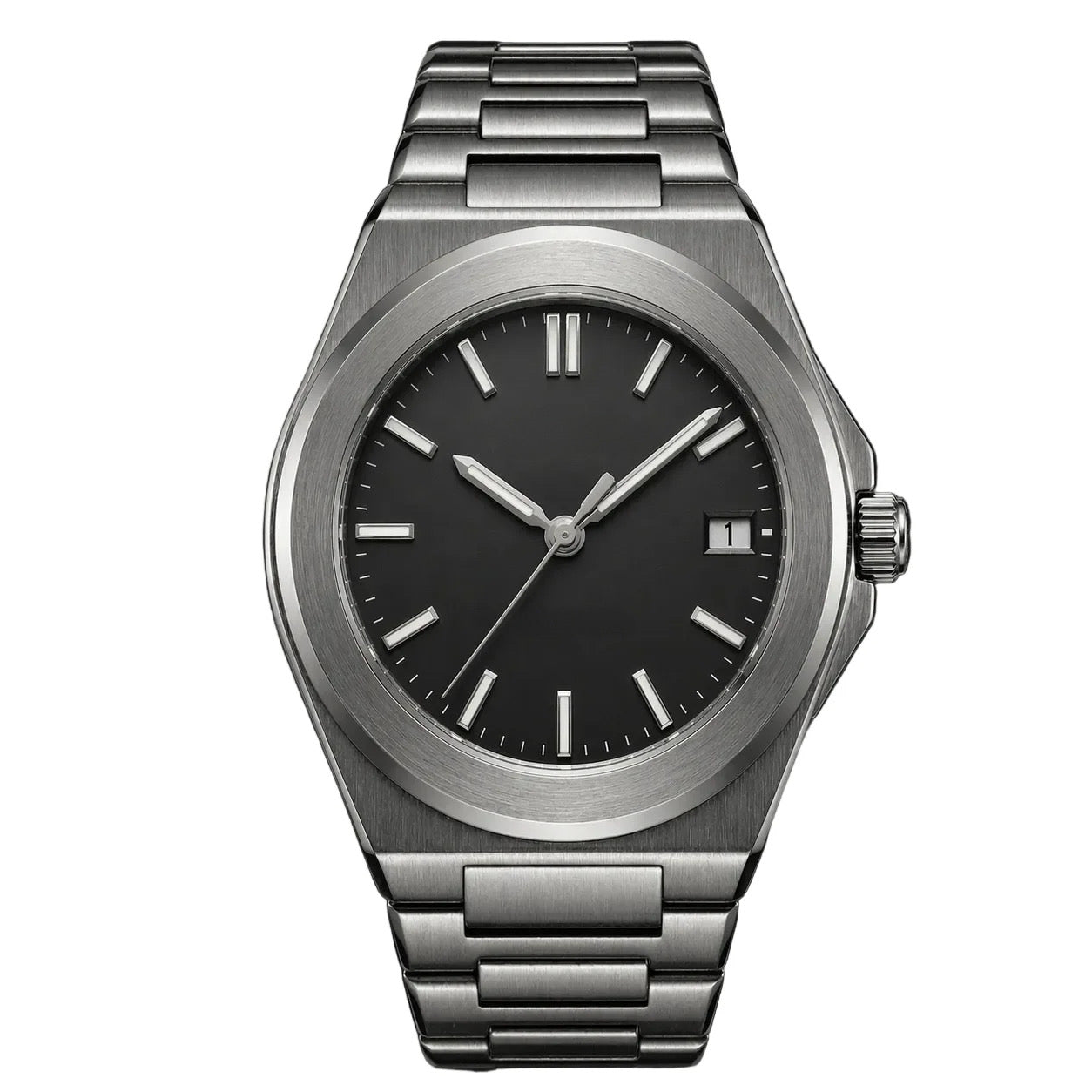 Silver Steel Black Dial