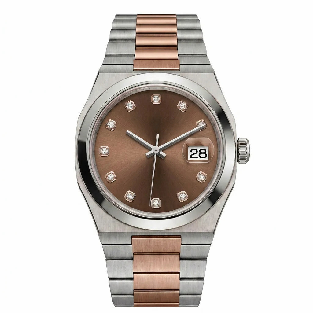 Linea Two Tone Rosé Gold Silver Brown Dial