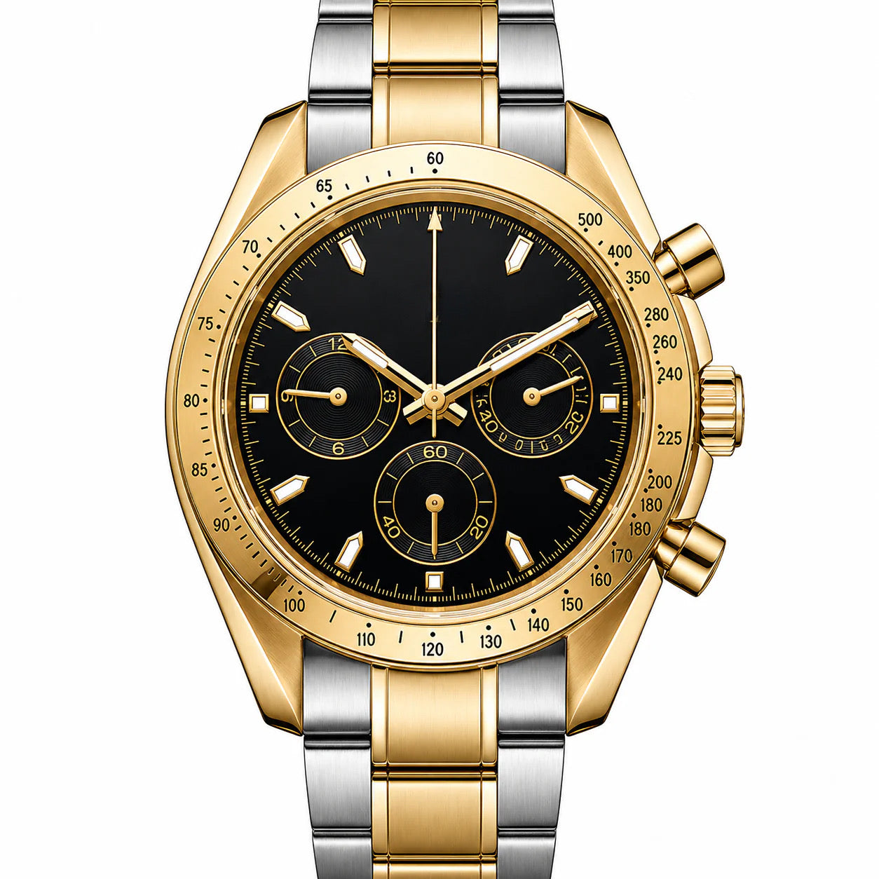 Chrono Gold Silver Two Tone Black Dial